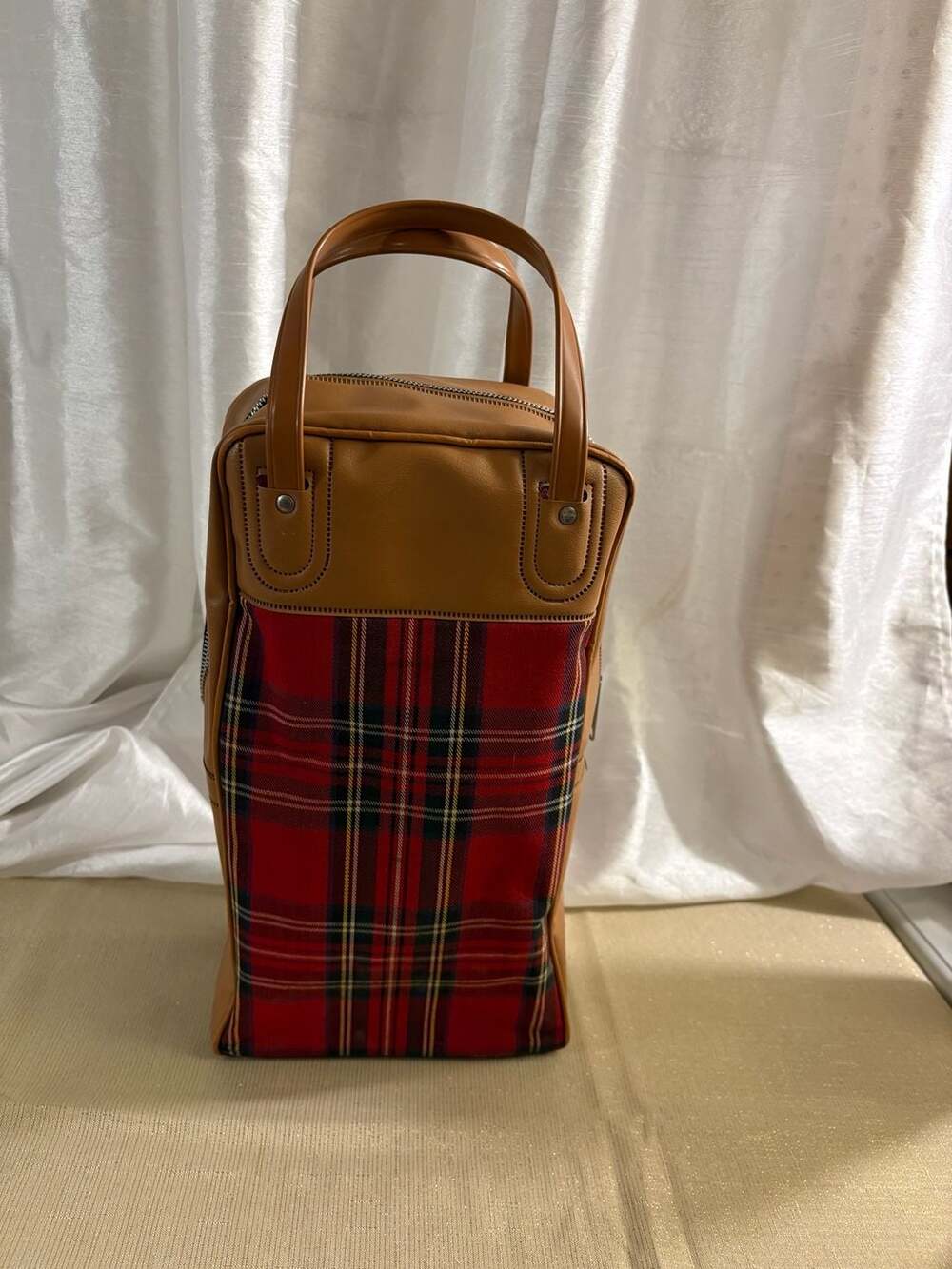 Vintage King-Seeley Thermos Brand Picnic Carrying Case in Red Tartan Plaid